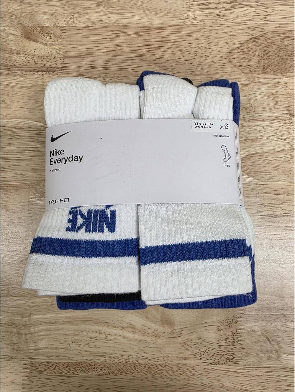 Nike Unisex Kids Everyday Cushioned Crew Socks 6‑Pack Small White/Black/Royal